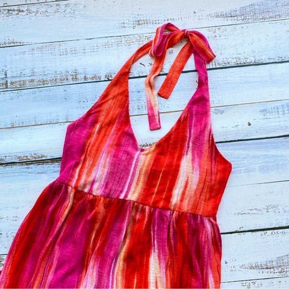 Tommy Bahama Tie Dye Sun Dress Halter Maxi Colorful Beachy Vacay Boho Womens M